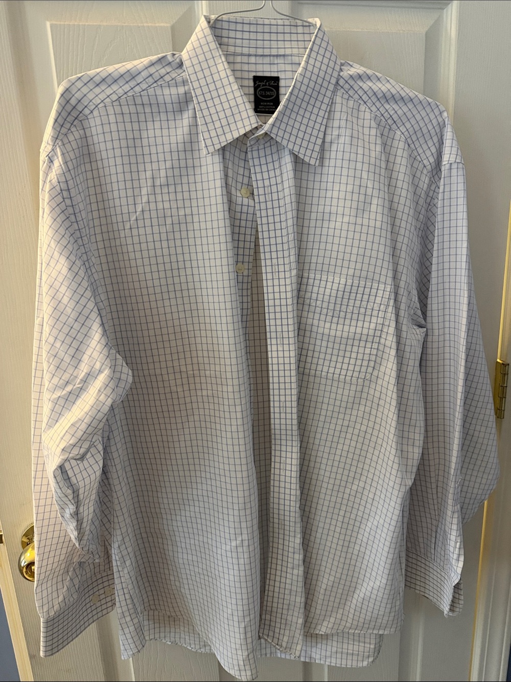 Joseph & Feiss White Dress Shirt with Blue Windowpane Check